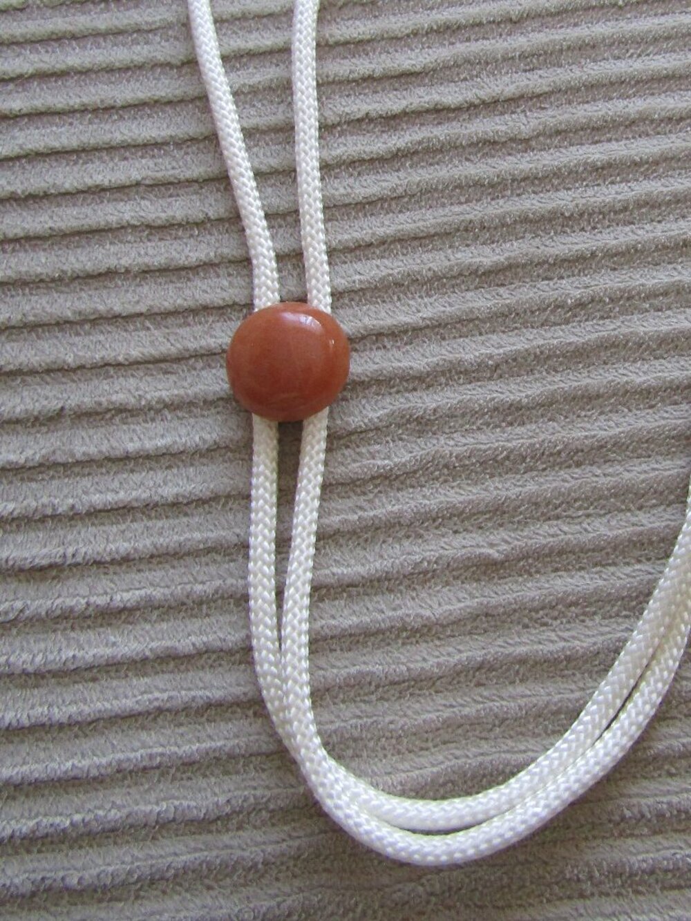 Jasper Orange Round Gemstone White Mens Bolo Tie